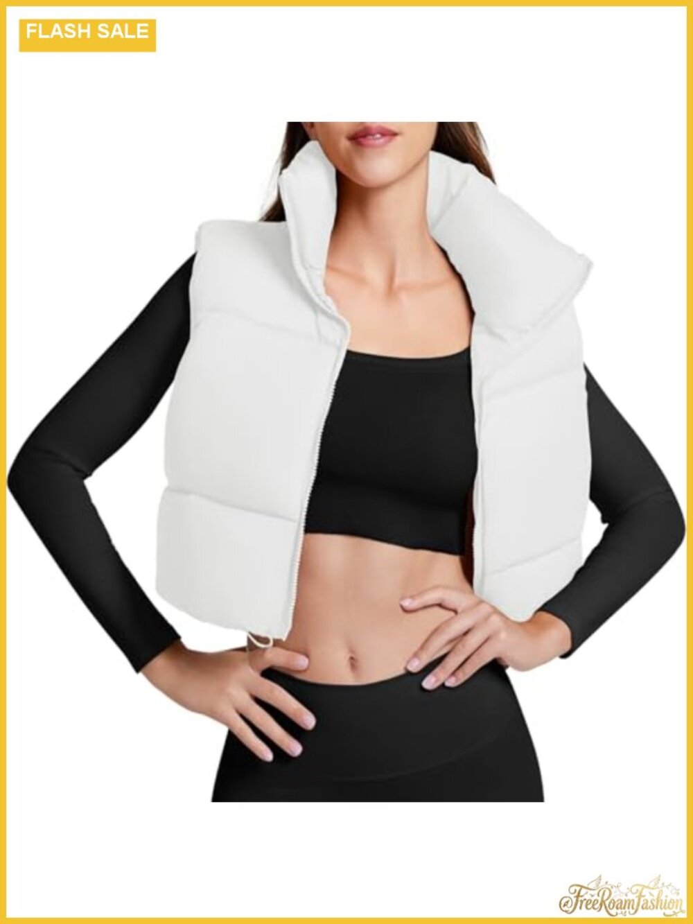 Cropped Quilted Puffer Vest Sleeveless Zip Up Fall Winter Outerwear